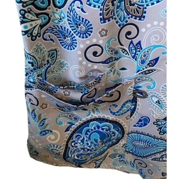 Paisley Print Womens V-Neck Scrub Top With Pockets 100% Cotton Short Sleeves Blu - Picture 5 of 8